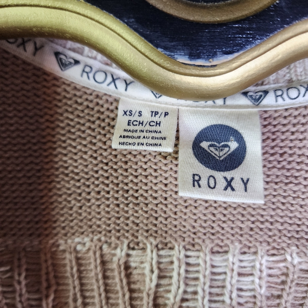 Roxy Southwestern Aztec Print Tan Cardigan Sweater Size Small - Picture 4 of 6